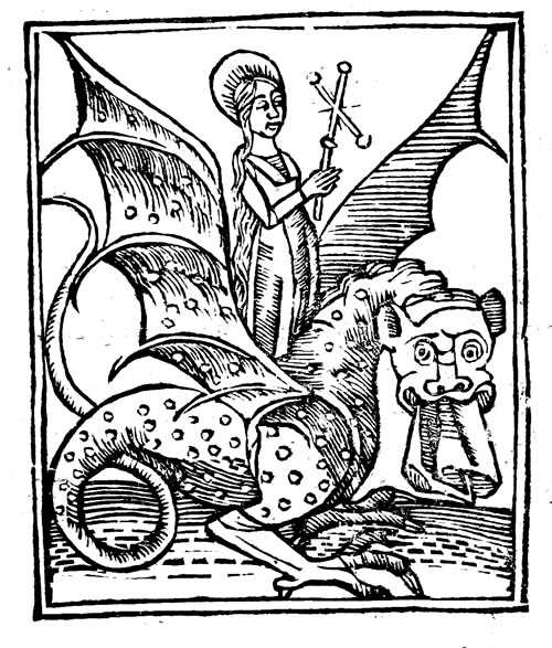 Xilografia de Santa Margarita al Flors Sactorum. Biblioteca de Catalunya